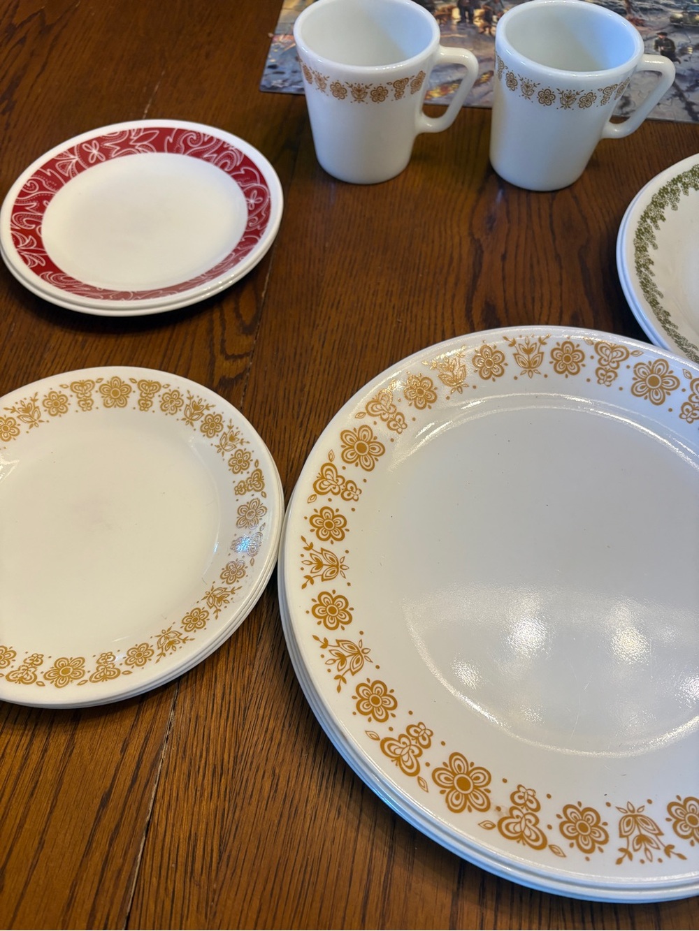 Vintage Pyrex - Corelle plates and coffee cups Golden butterfly